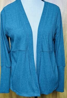 NWT Chaser Teal blue Sz S LS Open Ribbed Thumb Holes Pockets Open Jacket